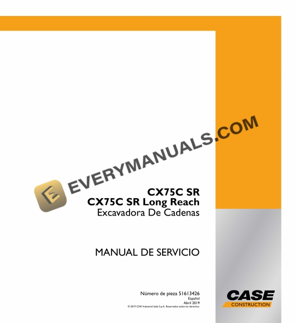 case cx75c sr cx75c sr long reach crawler excavator service manual 51613426 es 1