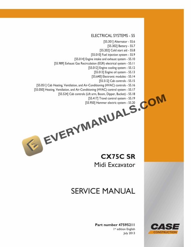 case cx75c sr midi excavator service manual 47595211 1