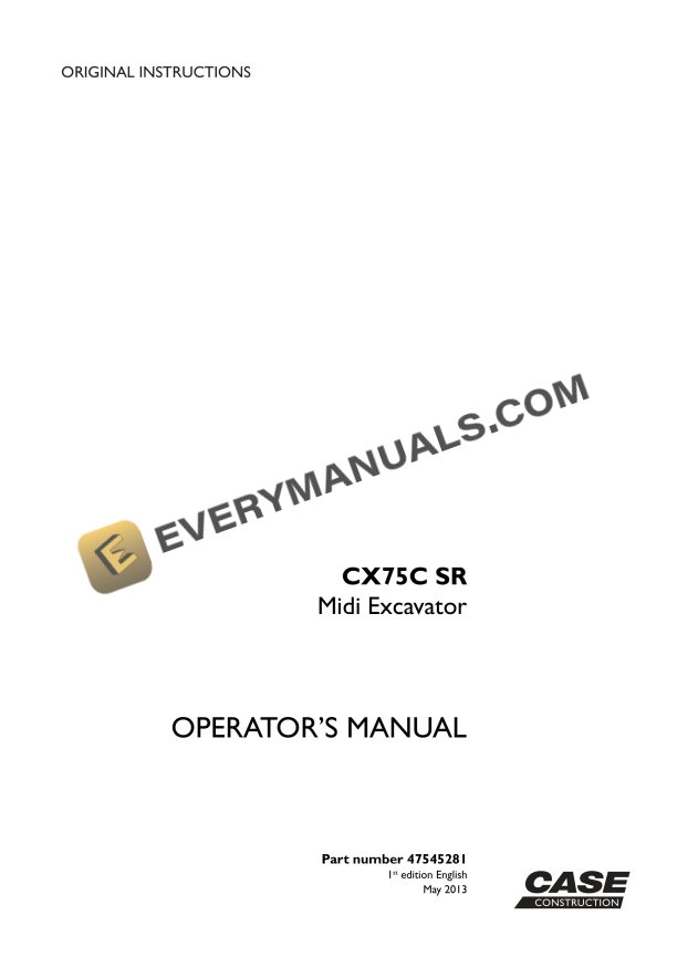 Case CX75C SR Mini Excavator Operator Manual 47545281 PDF 2 case cx75c sr mini excavator operator manual 47545281 1
