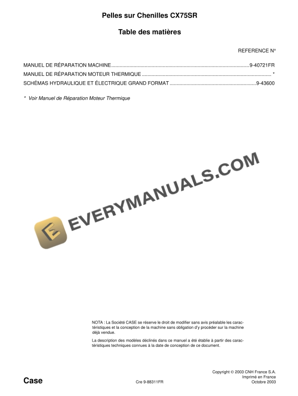 case cx75sr crawler excavator repair manual 9 88311 fr 1