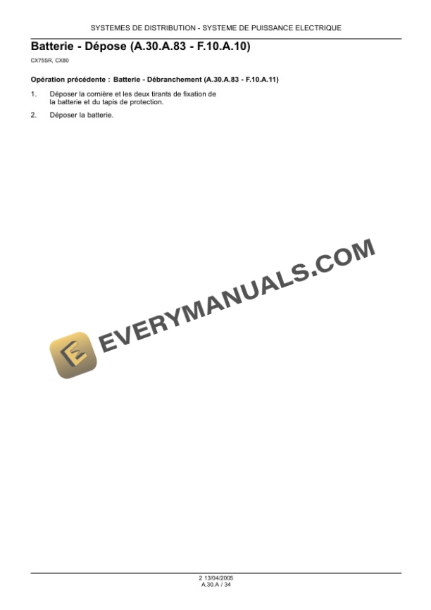 Case CX75SR Crawler Excavator Repair Manual 9-88311 FR-2