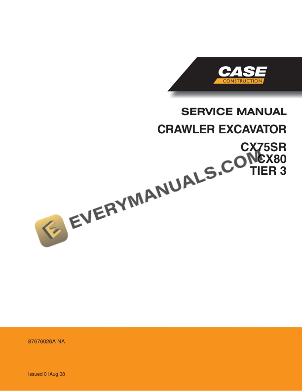 case cx75sr cx80 tier 3 crawler excavator service manual 87676026a na 1
