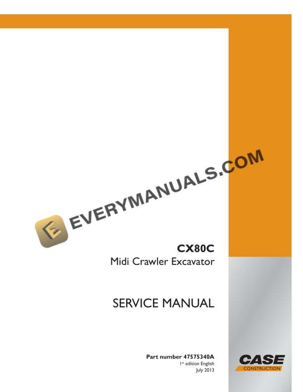 case cx80c midi crawler excavator service manual 47575340a 1