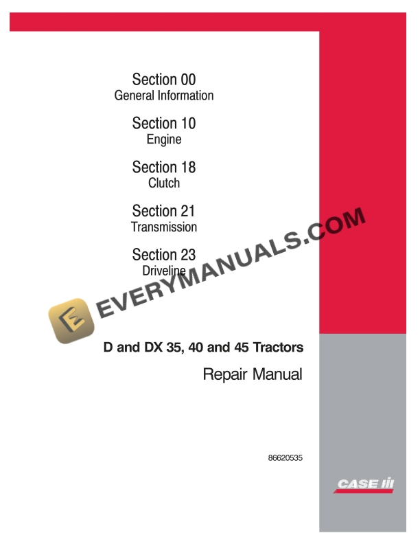 case d and dx35 40 and 45 tractor repair manual 86620535 1