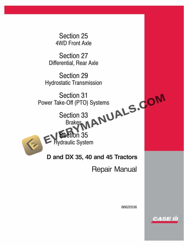 case d and dx35 40 and 45 tractor repair manual 86620536 1
