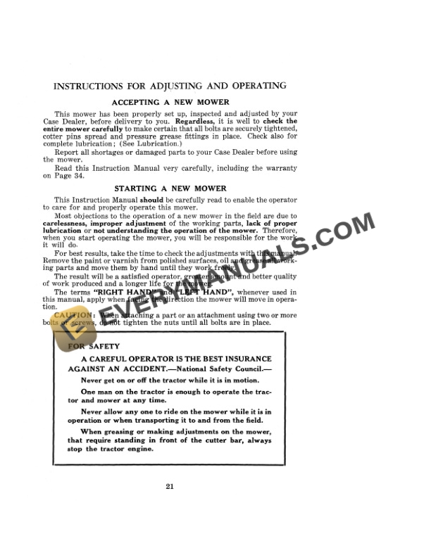 Case D Tractor Mounted Power Mower Operator Manual D1615-4