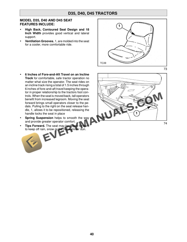 Case D35, D40, D45 Tractor Operator Manual 86618779-4