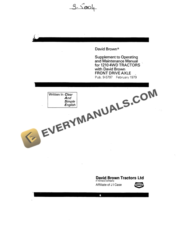 case david brown 1210 4wd tractor operating and maintenance manual 9 5004 1