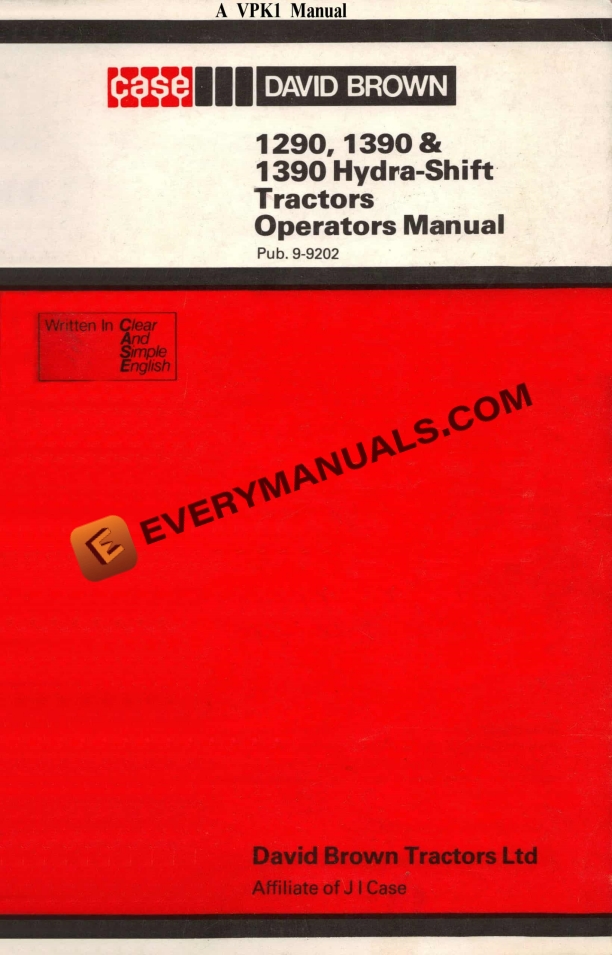 case david brown 1290 1390 1390 hydra shift tractor operator manual 9 9202 1