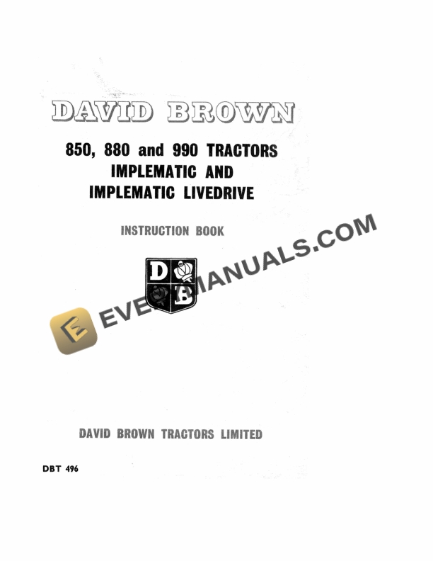 case david brown 850 880 990 tractor implematic and implematic livedrive instruction book dbt 496 1