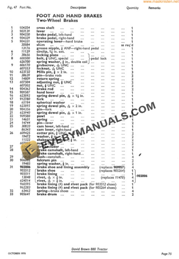 Case David Brown 880 Selectamatic Parts Catalog TP628-4