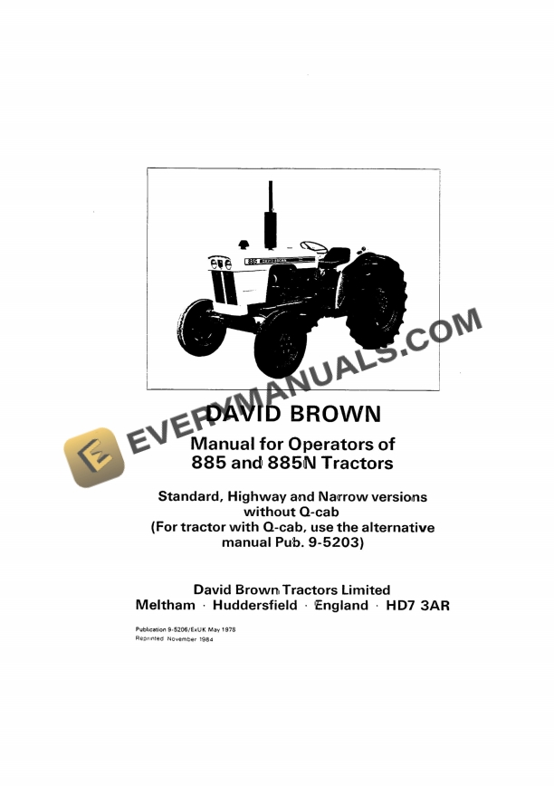 case david brown 885 885n tractor operator manual 9 5206exuk 1