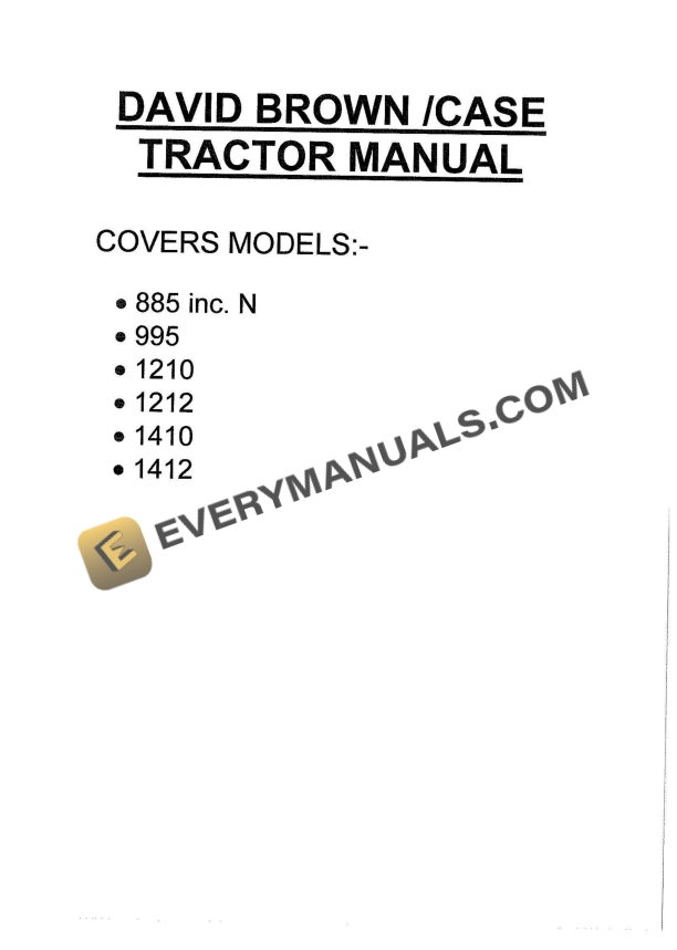 Case David Brown 885, 995, 1210, 1212, 1410, 1412 Tractor Part Manual PDF