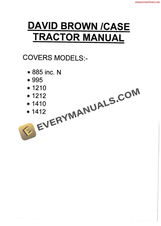 Case David Brown 885, 995, 1210, 1212, 1410, 1412 Tractor Workshop Manual PDF