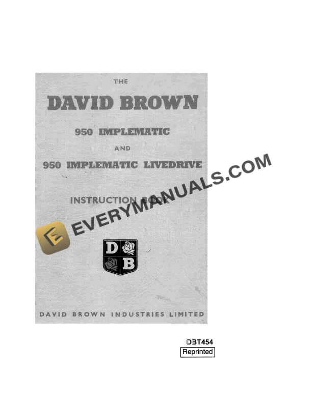 case david brown 950 implematic and 950 implematic livedrive instruction book dbt 454 1