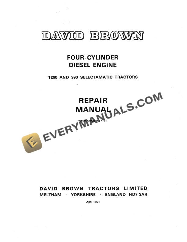case david brown 990 1200 selectamatic tractor repair manual 9 37121 1