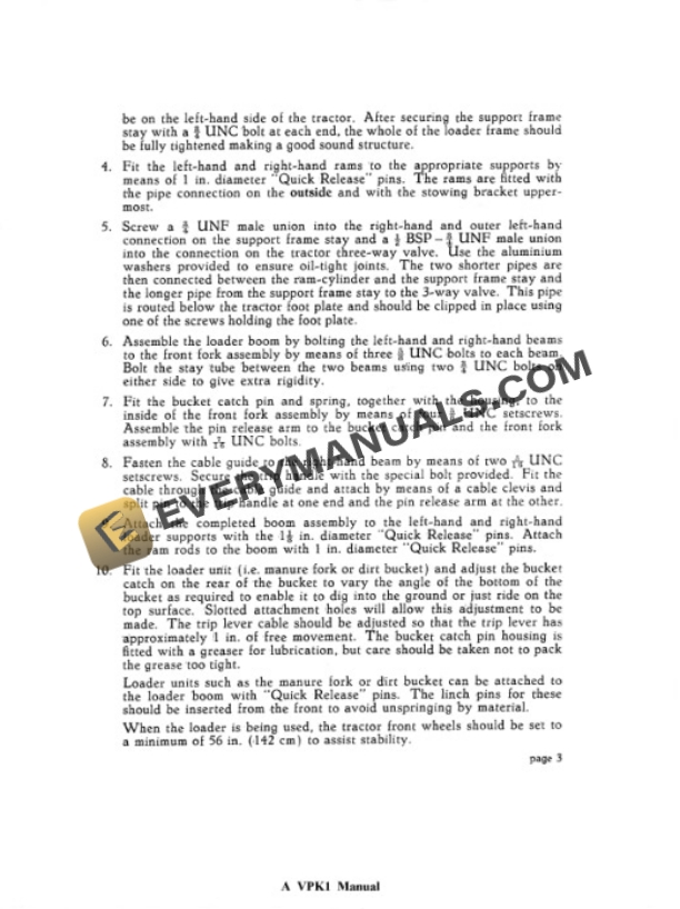 Case David Brown AL 4 Agricultural Loader Operating and Fitting Instruction TP625-3