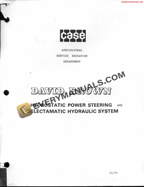case david brown hydrostatic power steering and selectamatic hydraulic system service manual 1