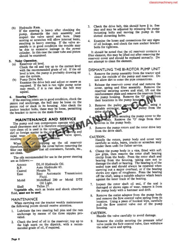 Case David Brown Power-Assisted Steering Tractor Model 850, 880, 950, 990 Repair Manual DBT445-3