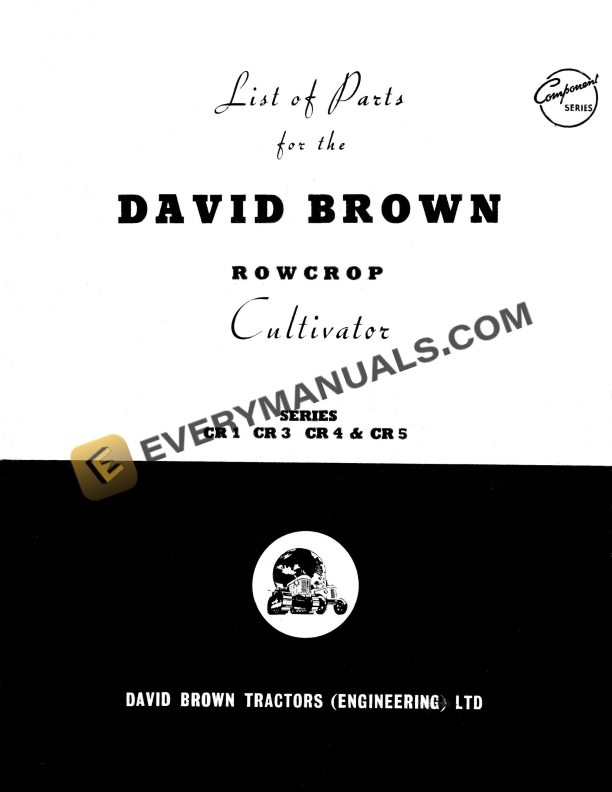 Case David Brown Rowcrop Cultivator Series CR1, CR3, CR4, CR5 Parts Catalog PDF