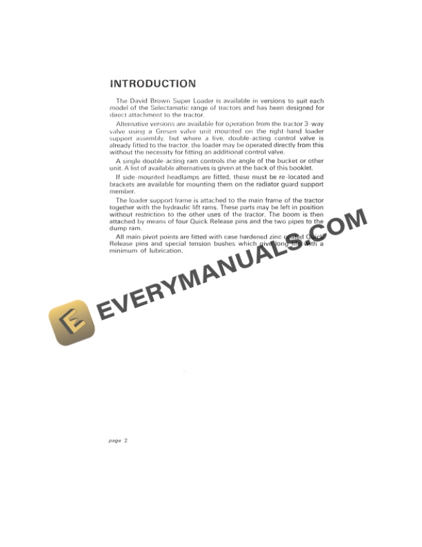 Case David Brown Super Loader Operating and Fitting Instruction TP-648-2