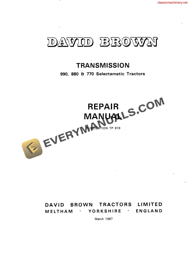 case david brown transmission 770 880 990 selectamatic tractor repair manual tp619 1