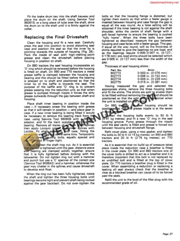 Case David Brown Transmission 770, 880, 990 Selectamatic Tractor Repair Manual TP619-5