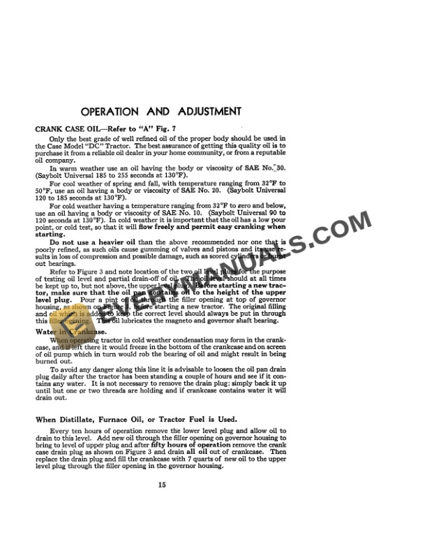 Case DC Tractor Operator Manual 5281-2