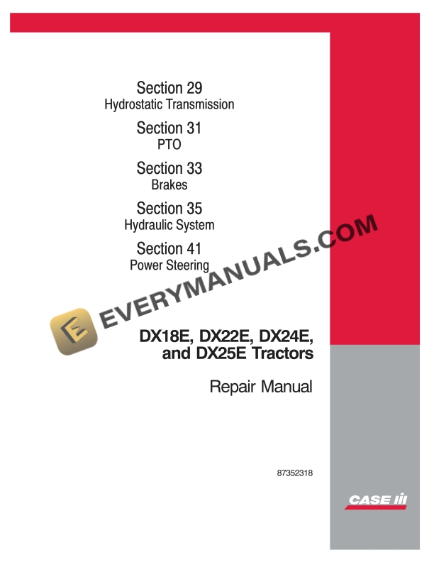 case dx18e dx22e dx24e dx25e tractor repair manual 87352318 1