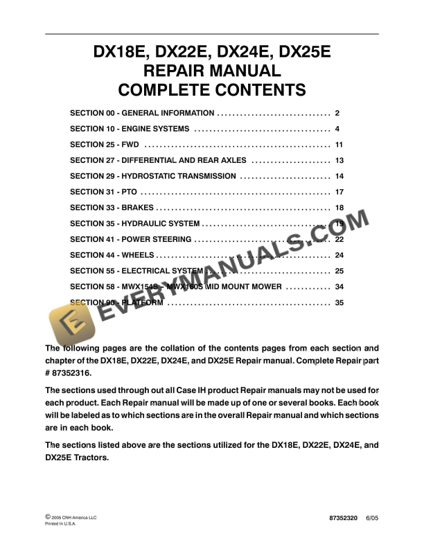 case dx18e dx22e dx24e dx25e tractor repair manual 87352320 1