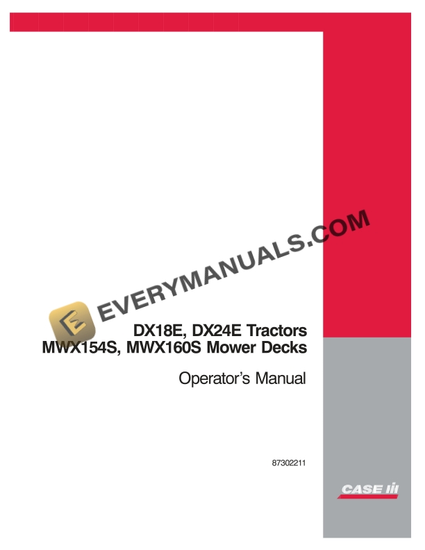 case dx18e dx24e tractors mwx154s mwx160s mower decks operator manual 87302211 1