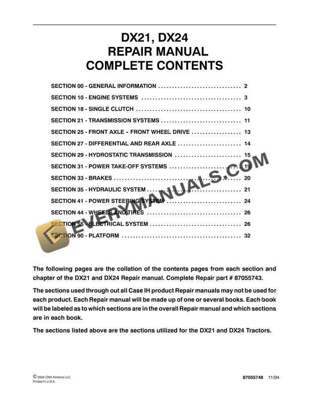 case dx21 dx24 tractor repair manual 87055748 1