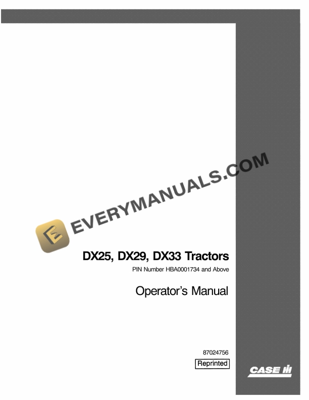 case dx25 dx29 dx33 tractor operator manual 87024756 1