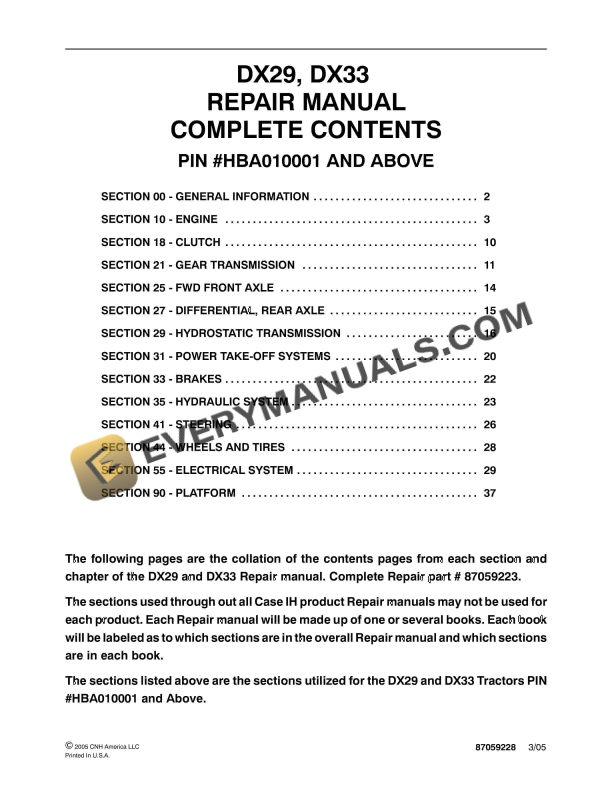 case dx29 dx33 tractor repair manual 87059228 1