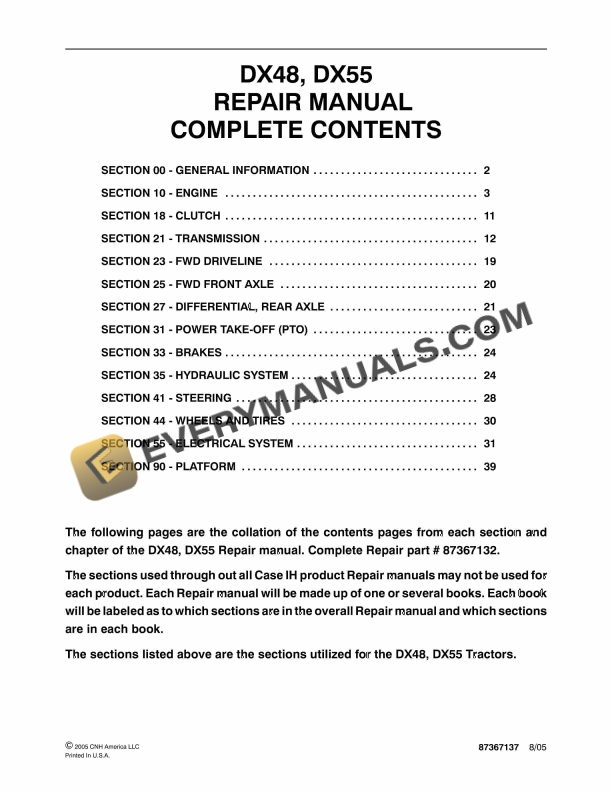 case dx48 dx55 tractor repair manual 87367137 1