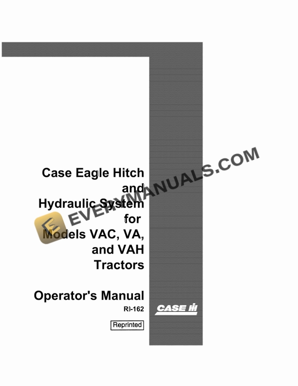 case eagle hitch and hydraulic system for models vac va vah tractor operator manual ri 162 1