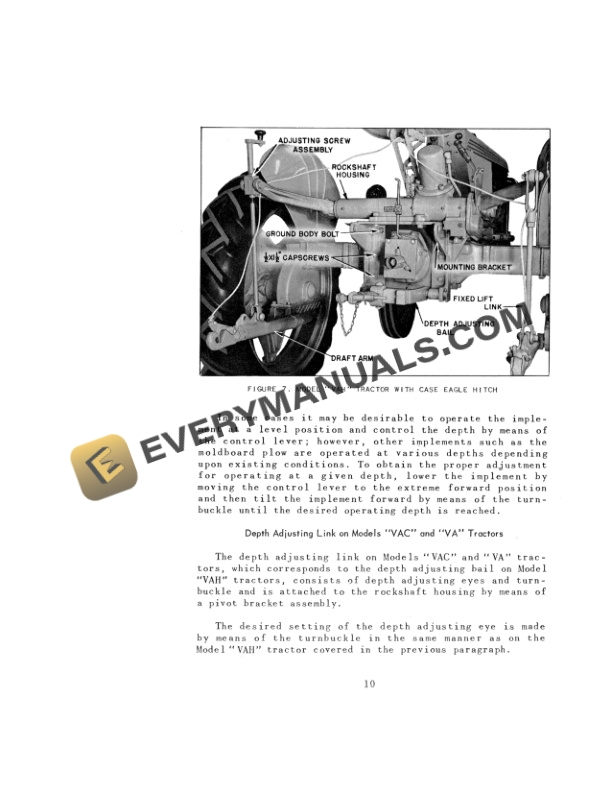 Case Eagle Hitch and Hydraulic System for Models VAC, VA, VAH Tractor Operator Manual RI-162-4