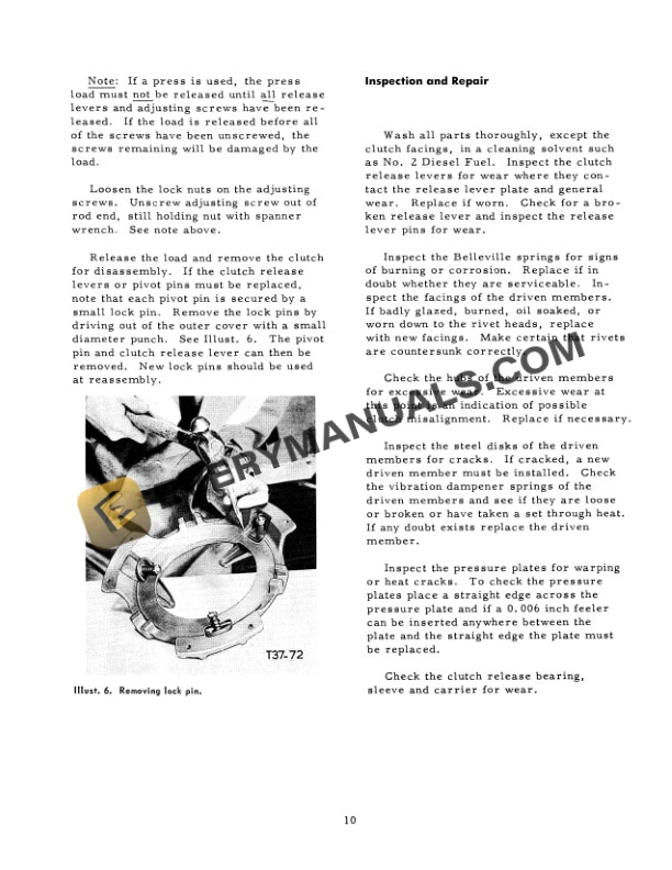 Case Engine Clutch Tractor Series B-275 Service Manual GSS-1245-4