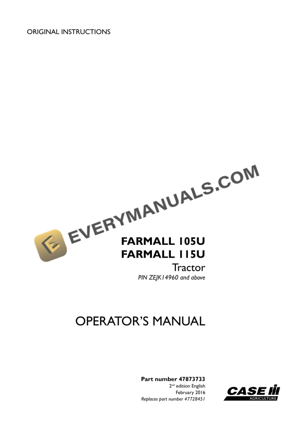case farmall 105u 115u tractor operator manual 47873733 1