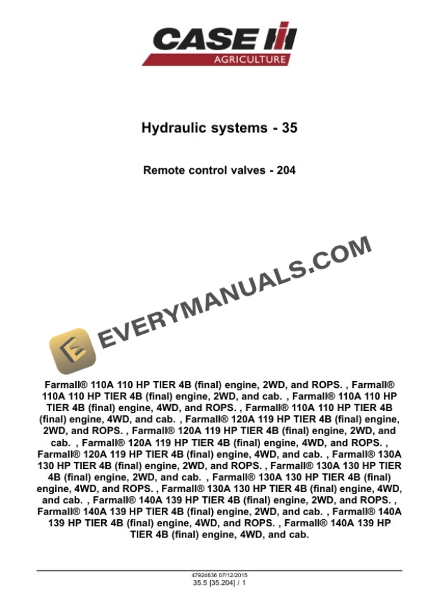 Case Farmall 110A, 120A, 130A, 140A Tier 4B (Final) Tractor Service Manual 47955974 PDF 5 Case Farmall 110A, 120A, 130A, 140A Tier 4B (Final) Tractor Service Manual 47955974 PDF - Image 3