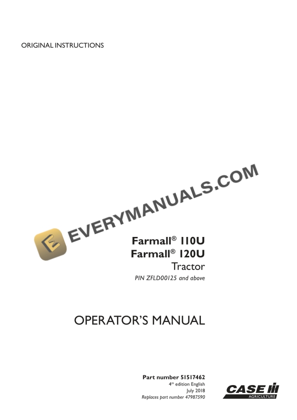 case farmall 110u 120u tractor operator manual 51517462 1