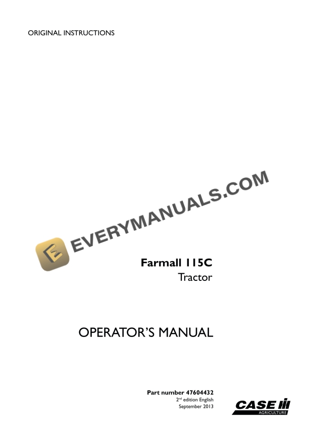 Case Farmall 115C Tractor Operator Manual 47604432 PDF 1 case farmall 115c tractor operator manual 47604432 1