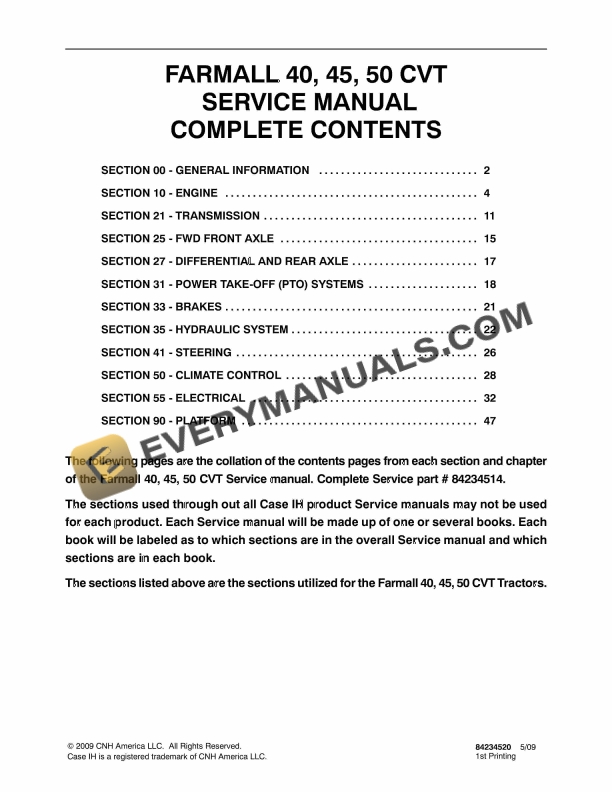 case farmall 40 45 50 cvt tractor service manual 84234520 1