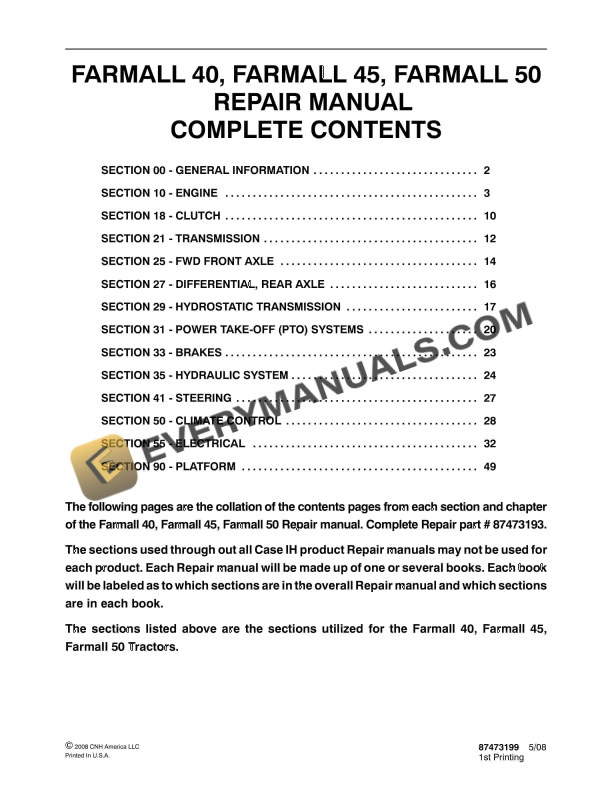 case farmall 40 45 50 tractor repair manual 87473199 1