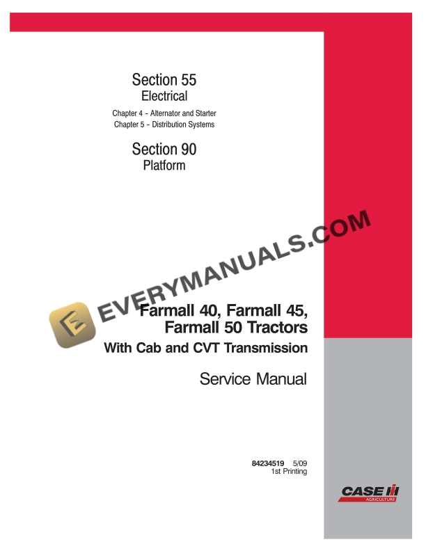 Case Farmall 40, 45, 50 Tractor With Cab and CVT Transmission Service Manual 84234519 PDF