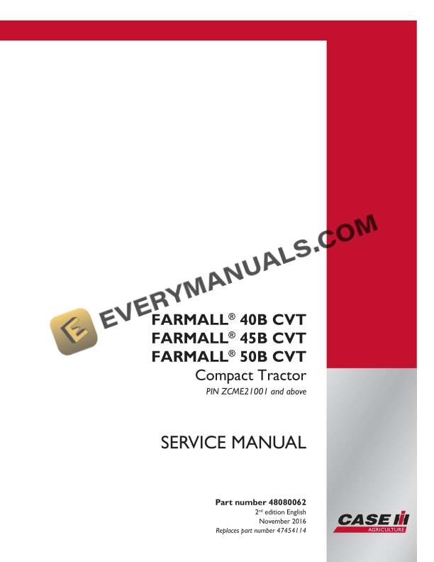 case farmall 40b cvt 45b cvt 50b cvt compact tractor service manual 48080062 1
