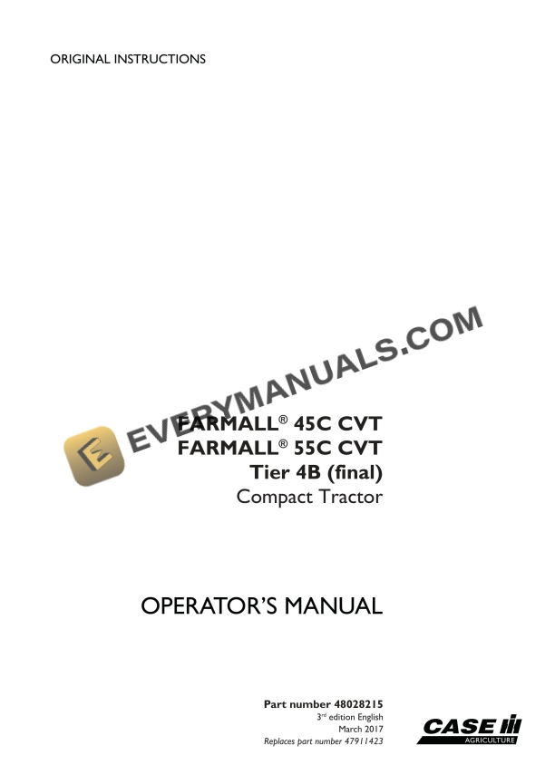 Case Farmall 45C CVT, 55C CVT Tier 4B (Final) Compact Tractor Operator Manual 48028215 PDF 1 case farmall 45c cvt 55c cvt tier 4b final compact tractor operator manual 48028215 1