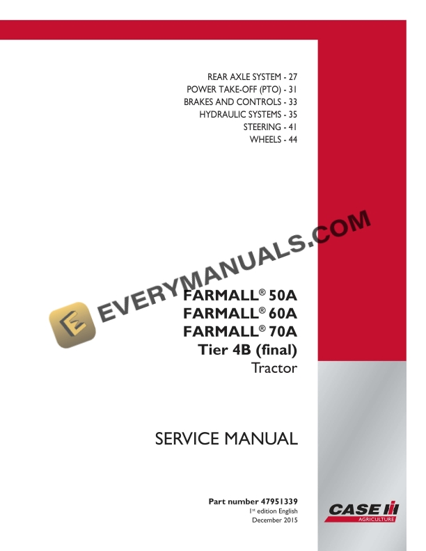 Case Farmall 50A, 60A, 70A Tier 4B (Final) Tractor Service Manual 47951339 PDF