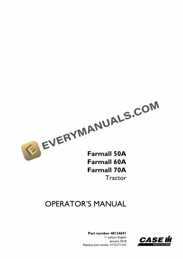 case farmall 50a 60a 70a tractor operator manual 48134691 1