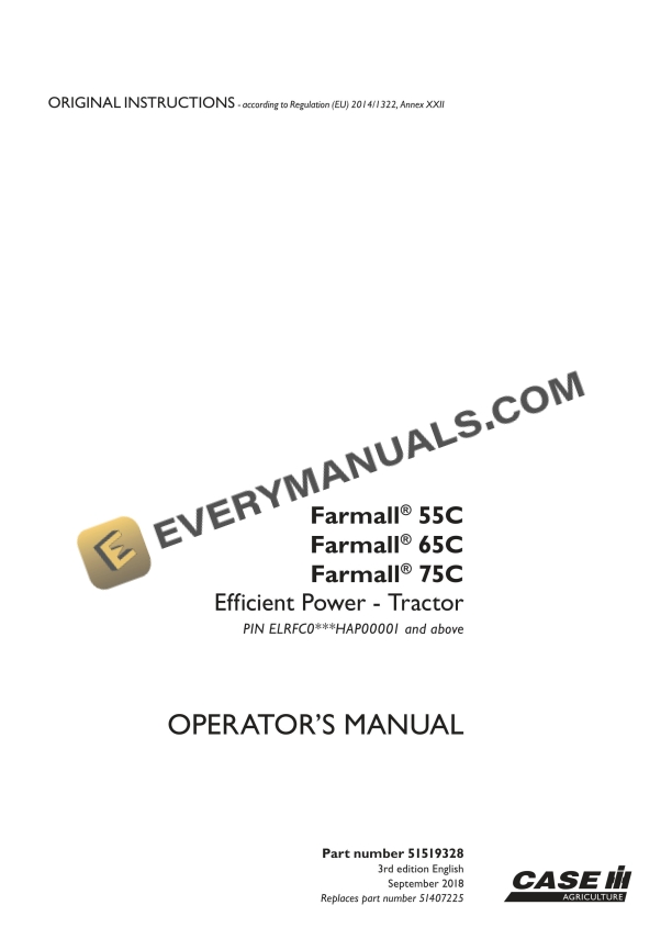 Case Farmall 55C, 65C, 75C Efficient Power Tractor Operator Manual 51519328 PDF 1 case farmall 55c 65c 75c efficient power tractor operator manual 51519328 1